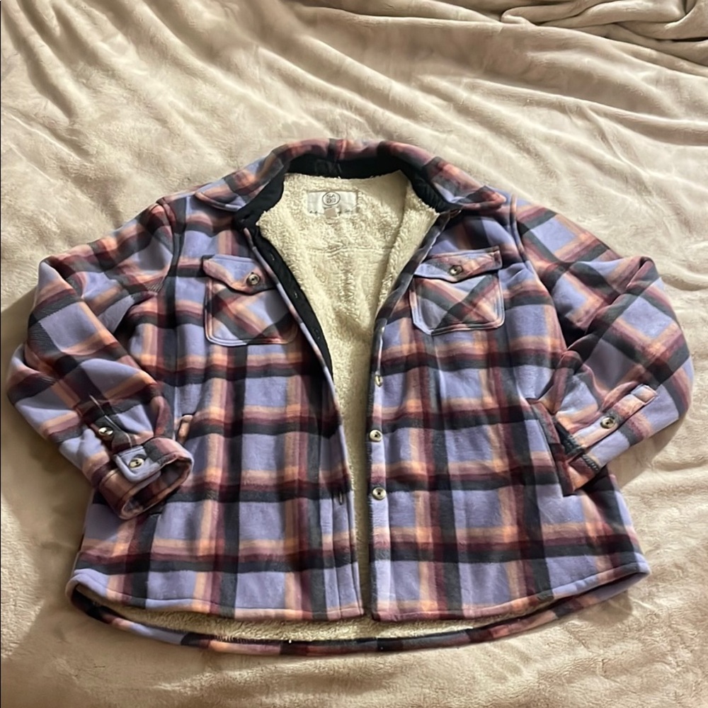 Sherpa lined plaid shacket